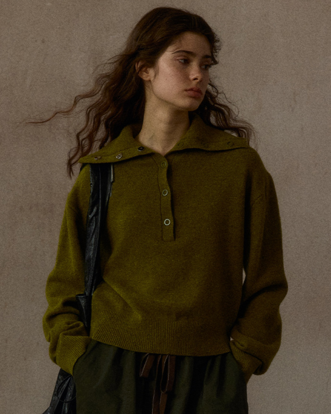 ハーフボタンリブニットフォレストトーンプルオーバー 10324