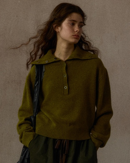 ハーフボタンリブニットフォレストトーンプルオーバー 10324