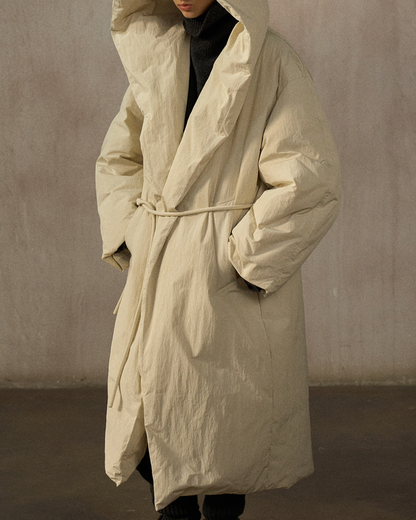 フーディーストラップロングダウンコート 10275