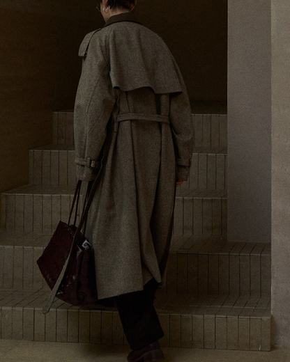 バイカラーダブルブレストロングコート 10283